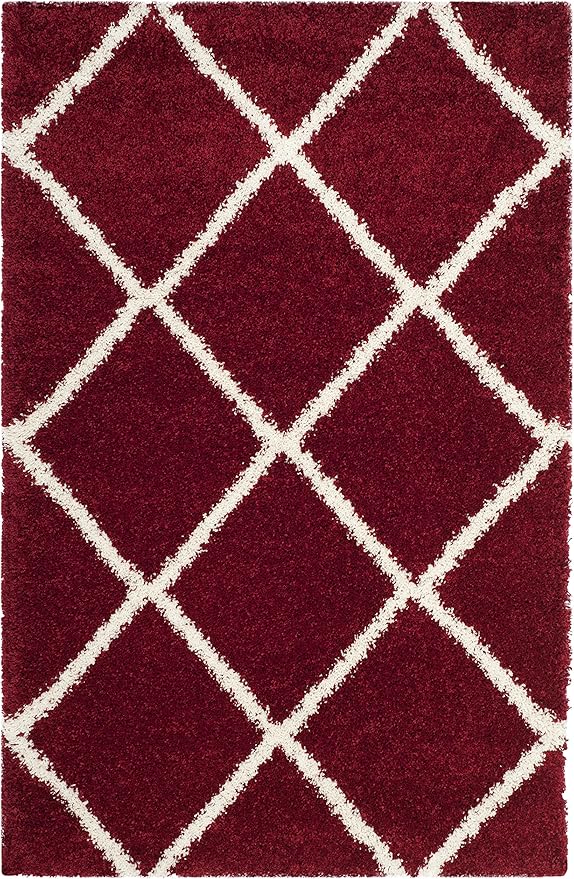 SAFAVIEH Hudson Shag Collection Accent Rug - 4' x 6', Red & Ivory, Modern Trellis Design, Non-Shedding & Easy Care, 2-inch Thick Ideal for High Traffic Areas in Foyer, Living Room, Bedroom (SGH281R)