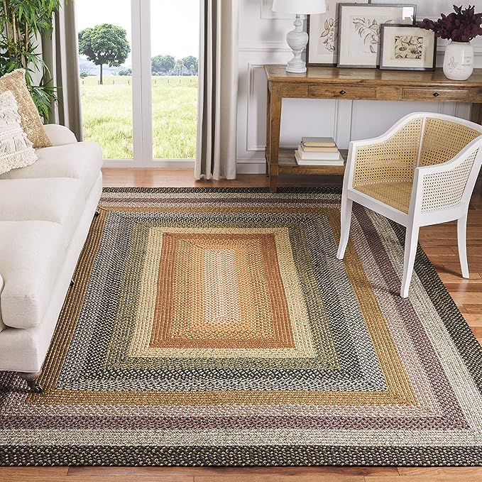 SAFAVIEH Washable Rug Outdoor Braided Collection - 3' Square, Multi, Handmade & Reversible, Non-Shedding & Easy to Clean, Ideal for Patio, Backyard, Mudroom (BRD308A)
