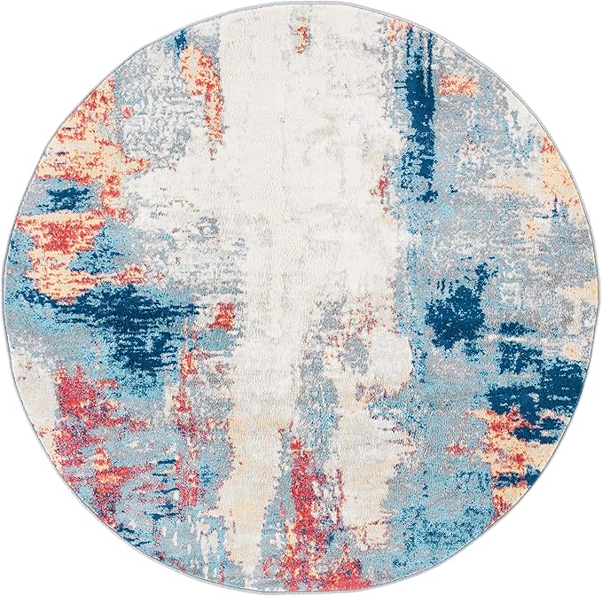 SAFAVIEH Jasper Collection 5' Round Grey / Red JSP101C Modern Abstract Non-Shedding Dining Room Entryway Foyer Living Room Bedroom Area Rug