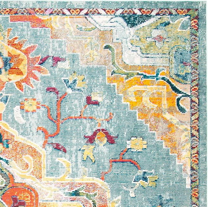 SAFAVIEH Crystal Collection Accent Rug - 4' x 6', Teal & Orange, Medallion Distressed Design, Non-Shedding & Easy Care, Ideal for High Traffic Areas in Entryway, Living Room, Bedroom (CRS501J)