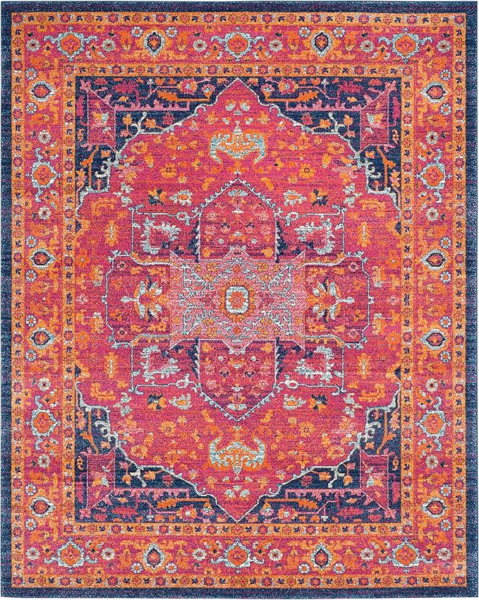 SAFAVIEH Evoke Collection 12' x 18' Fuchsia / Orange EVK275S Oriental Medallion Distressed Non-Shedding Living Room Bedroom Dining Home Office Area Rug