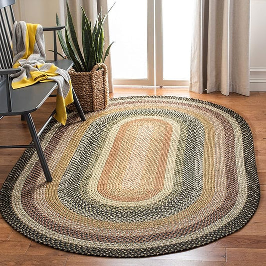 SAFAVIEH Washable Rug Outdoor Braided Collection - 5' x 8' Oval, Multi, Handmade & Reversible, Non-Shedding & Easy to Clean, Ideal for Patio, Backyard, Mudroom (BRD308A)