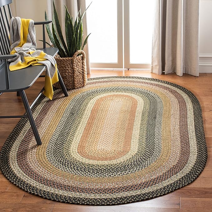 SAFAVIEH Braided Collection Area Rug - 6' x 9' Oval, Multi Color, Handmade, Country Cottage Design, Reversible, Ideal for High Traffic Areas in Entryway, Living Room, Bedroom (BRD308A)