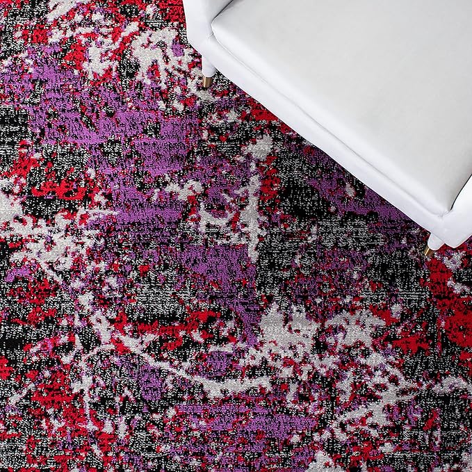 SAFAVIEH Skyler Collection 8' x 10' Black/Purple SKY186V Modern Contemporary Abstract Non-Shedding Living Room Dining Bedroom Area Rug