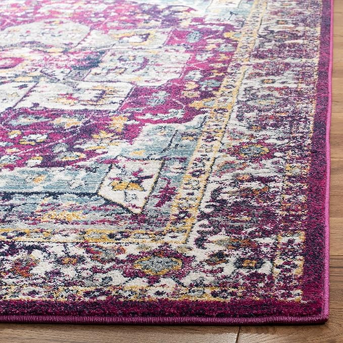 SAFAVIEH Evoke Collection Area Rug - 9' x 12', Fuchsia & Ivory, Oriental Medallion Distressed Design, Non-Shedding & Easy Care, Ideal for High Traffic Areas in Living Room, Bedroom (EVK275R)