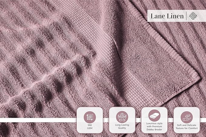 LANE LINEN 100% Cotton Bathroom Towels - 6 Piece Set - Hotel Grade Zero Twist Cotton Texture - 2 Bath Towels, 2 Washcloths, 2 Hand Towels - Super Soft, Quick Dry & Highly Absorbent - Wistful Mauve