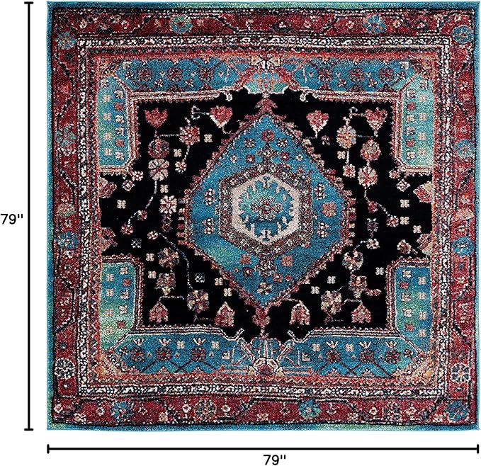 SAFAVIEH Vintage Hamadan Collection Area Rug - 6'7" Square, Turquoise & Black, Traditional Oriental Design, Non-Shedding & Easy Care, Ideal for High Traffic Areas in Living Room, Bedroom (VTH204K)