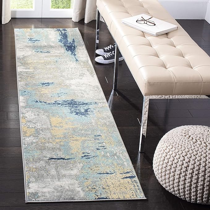 SAFAVIEH Jasper Collection Runner Rug - 2' x 18', Grey & Gold, Modern Abstract Design, Non-Shedding & Easy Care, Ideal for High Traffic Areas in Living Room, Bedroom (JSP101A)