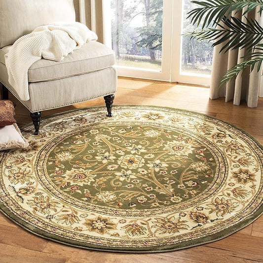SAFAVIEH Lyndhurst Collection Area Rug - 6' Round, Sage & Ivory, Traditional Oriental Design, Non-Shedding & Easy Care, Ideal for High Traffic Areas in Living Room, Bedroom (LNH212C)