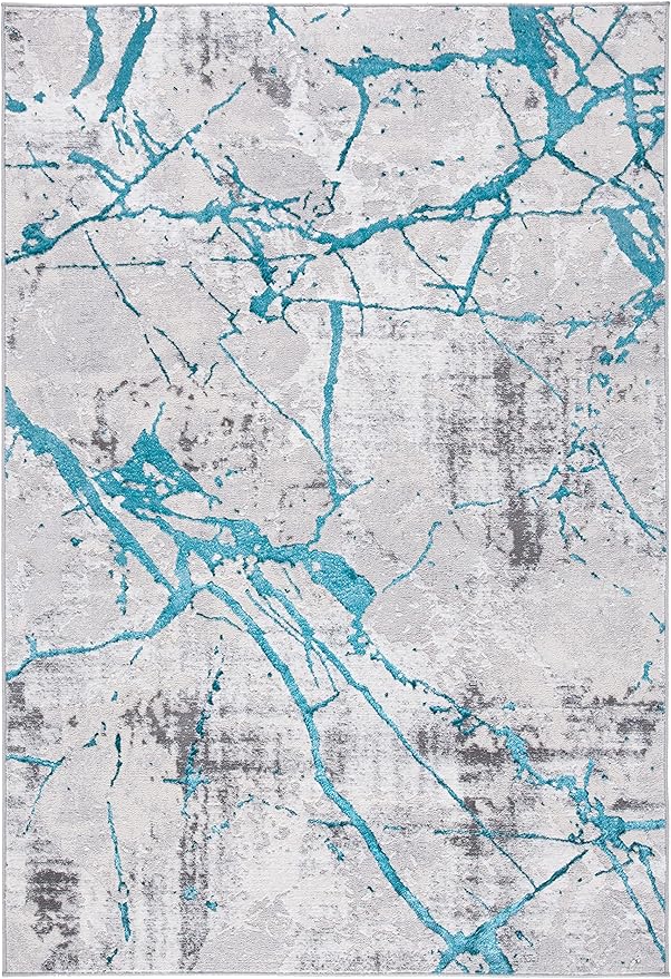SAFAVIEH Amelia Collection Area Rug - 6' x 9', Grey & Aqua, Modern Abstract Design, Non-Shedding & Easy Care, Ideal for High Traffic Areas in Living Room, Bedroom (ALA293H)
