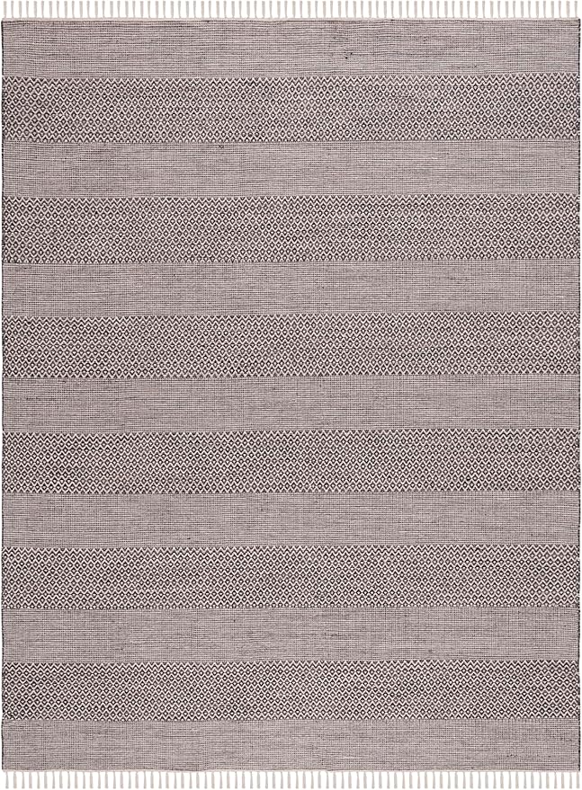 SAFAVIEH Montauk Collection X-Large Area Rug - 11' x 15', Ivory & Anthracite, Handmade Flat Weave Boho Farmhouse Cotton Tassel Fringe, Ideal for High Traffic Areas in Living Room, Bedroom (MTK330N)