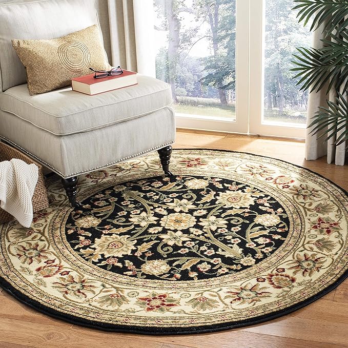 SAFAVIEH Lyndhurst Collection 6' Round Black/Ivory LNH212A Traditional Oriental Non-Shedding Dining Room Entryway Foyer Living Room Bedroom Area Rug