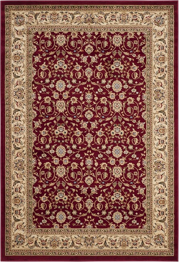 SAFAVIEH Lyndhurst Collection Area Rug - 5'3" Round, Red & Ivory, Traditional Oriental Design, Non-Shedding & Easy Care, Ideal for High Traffic Areas in Living Room, Bedroom (LNH312A)