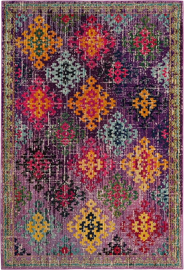 SAFAVIEH Monaco Collection Area Rug - 5'1" x 7'7", Purple & Multi, Boho Diamond Trellis Design, Non-Shedding & Easy Care, Ideal for High Traffic Areas in Living Room, Bedroom (MNC244P)