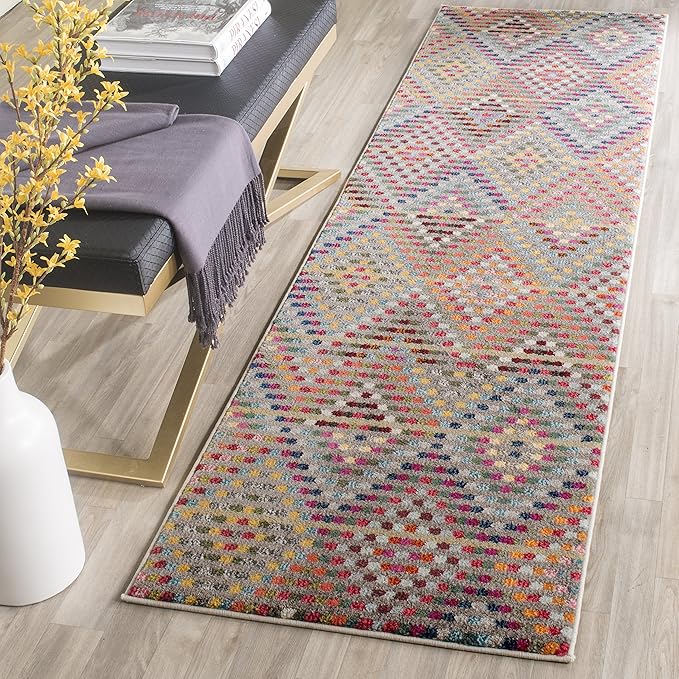 SAFAVIEH Monaco Collection Runner Rug - 2'2" x 6', Multi & Beige, Boho Diamond Design, Non-Shedding & Easy Care, Ideal for High Traffic Areas in Living Room, Bedroom (MNC204F)