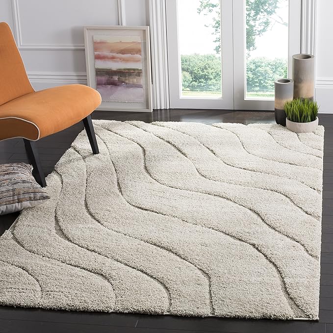 SAFAVIEH Florida Shag Collection Accent Rug - 4' x 6', Cream & Beige, Non-Shedding & Easy Care, 1.2-inch Thick Ideal for High Traffic Areas in Entryway, Living Room, Bedroom (SG472-1113)