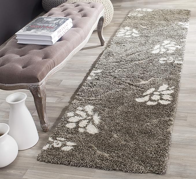 SAFAVIEH Florida Shag Collection Runner Rug - 2'3" x 10', Smoke & Beige, Floral Design, Non-Shedding & Easy Care, 1.2-inch Thick Ideal for High Traffic Areas in Living Room, Bedroom (SG464-7913)