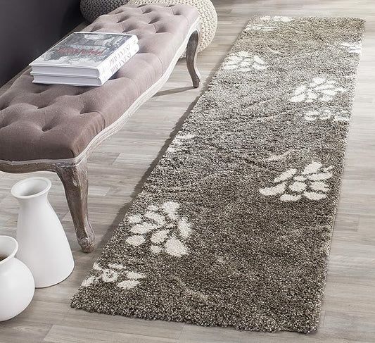 SAFAVIEH Florida Shag Collection Runner Rug - 2'3" x 15', Smoke & Beige, Floral Design, Non-Shedding & Easy Care, 1.2-inch Thick Ideal for High Traffic Areas in Living Room, Bedroom (SG464-7913)