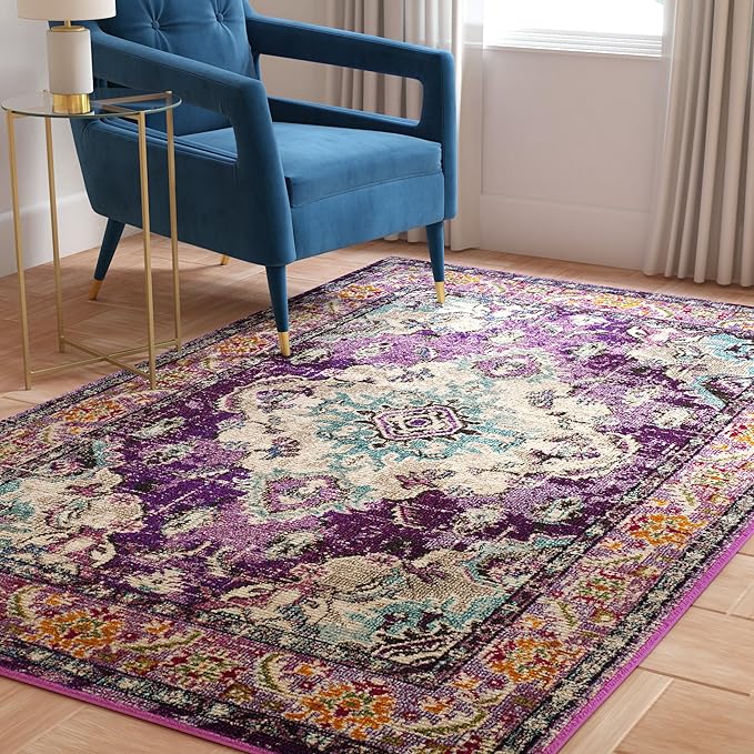 SAFAVIEH Monaco Collection Area Rug - 2'2" x 4', Violet & Light Blue, Non-Shedding & Easy to Clean, Distressed Medallion Design, Ideal for Front Door, Kitchen, Entryway, Accent Space (MNC243L)