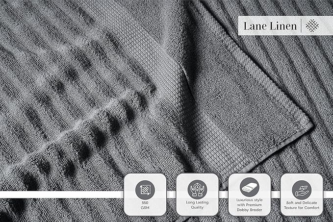 LANE LINEN Towels Set - 6 Piece Cotton Towels for Bathroom - Super Soft, Durable & Highly Absorbent - 2 Bath, 2 Washcloths, 2 Hand Towels - Oeko TEX Certified, Zero Twist Tech & Hotel Quality - Grey