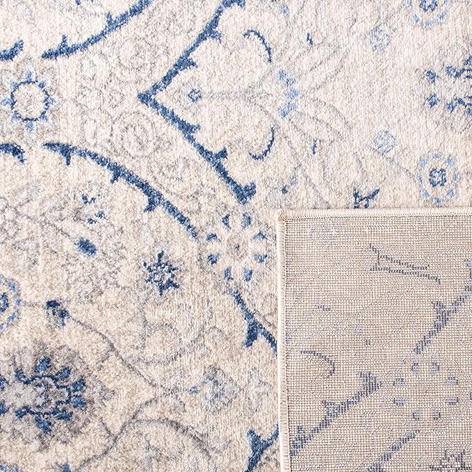 SAFAVIEH Brentwood Collection Area Rug - 5'3" x 7'6", Light Grey & Blue, Floral Damask Ogee Trellis Design, Non-Shedding & Easy Care, Ideal for High Traffic Areas in Living Room, Bedroom (BNT860G)