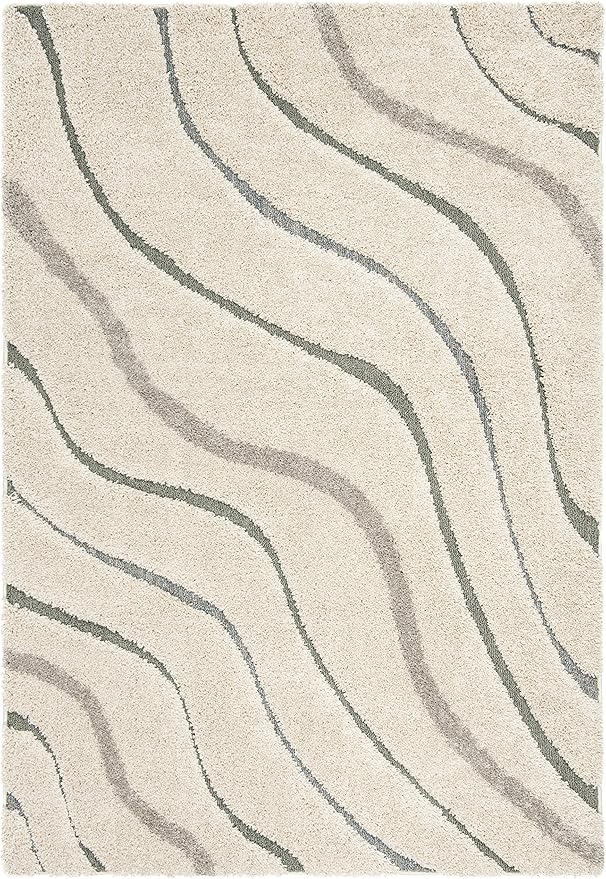 SAFAVIEH Florida Shag Collection Area Rug - 5'3" x 7'6", Cream & Light Blue, Non-Shedding & Easy Care, 1.2-inch Thick Ideal for High Traffic Areas in Living Room, Bedroom (SG472-1160)
