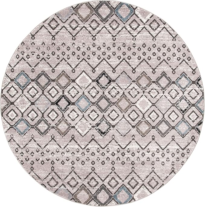 SAFAVIEH Amsterdam Collection Area Rug - 10' Round, Light Grey & Brown, Moroccan Boho Design, Non-Shedding & Easy Care, Ideal for High Traffic Areas in Living Room, Bedroom (AMS108F)