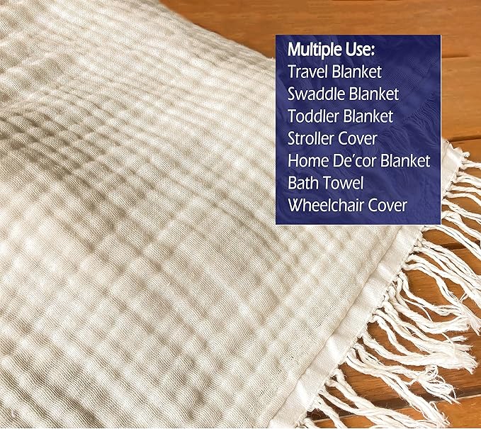 KyraHome Muslin Blankets for Adults Kids 60"x80",100% Organic Cotton Plant Dyed, Lightweight Breathable Gauze Cotton Throw Blanket for Couch, All Season (Shortbread/Creamy)