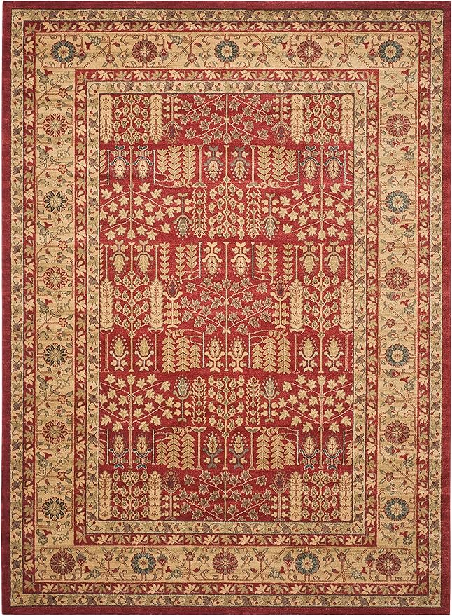 SAFAVIEH Mahal Collection Area Rug - 8' x 10', Red & Natural, Non-Shedding & Easy Care, Ideal for High Traffic Areas in The Living Room, Dining, Bedroom (MAH697A)