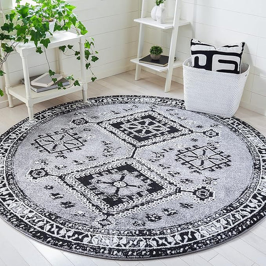 SAFAVIEH Vintage Hamadan Collection 6'7" Round Grey/Black VTH293F Oriental Distressed Non-Shedding Entryway Foyer Living Room Bedroom Kitchen Area Rug
