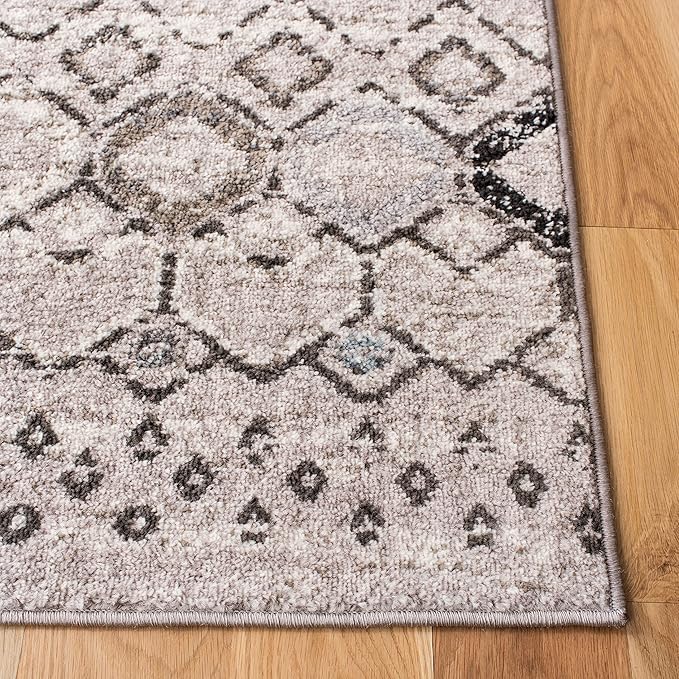 SAFAVIEH Amsterdam Collection Area Rug - 4' Square, Light Grey & Brown, Moroccan Boho Design, Non-Shedding & Easy Cleaning, Ideal for Living Room, Bedroom, Dining Space (AMS108F)