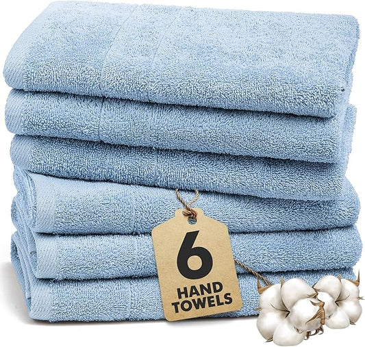 100% Cotton Hand Towels for Bathroom – Soft & Absorbent Towel Set– Pack of 6 Small Towel (34x20in) – Quick Dry Luxury Cotton Hand Towels – Sky Blue