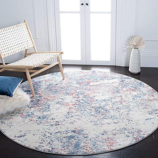 SAFAVIEH Brentwood Collection Area Rug - 3' Round, Navy & Red, Modern Abstract Design, Non-Shedding & Easy Care, Ideal for High Traffic Areas in Living Room, Bedroom (BNT822N)