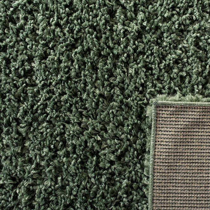 SAFAVIEH August Shag Collection Area Rug - 6'7" Square, Green, Solid Design, Non-Shedding & Easy Care, 1.5-inch Thick Ideal for High Traffic Areas in Living Room, Bedroom (AUG200Y)