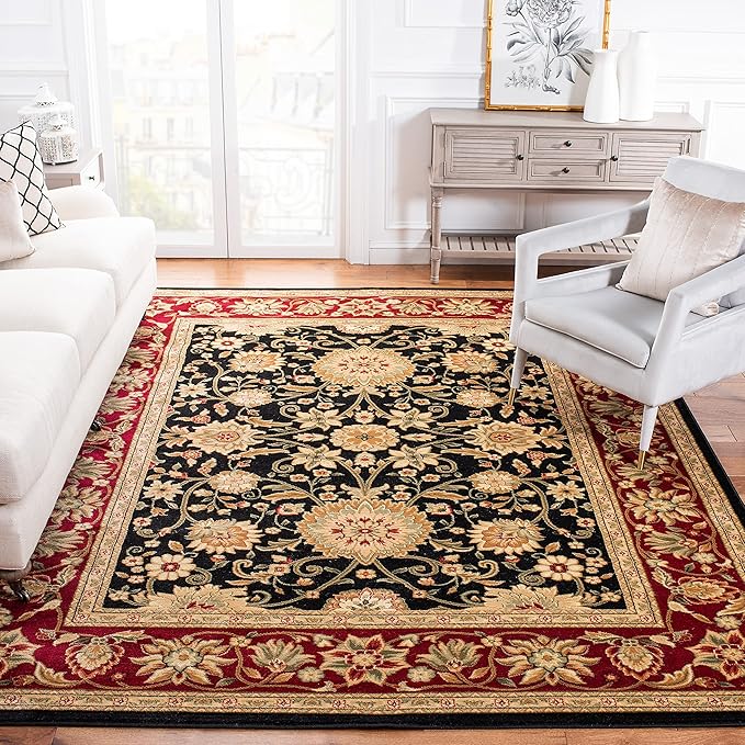SAFAVIEH Lyndhurst Collection Area Rug - 8' x 11', Black & Red, Traditional Oriental Design, Non-Shedding & Easy Care, Ideal for High Traffic Areas in Living Room, Bedroom (LNH212G)