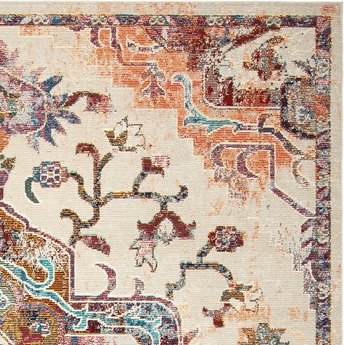 SAFAVIEH Crystal Collection Area Rug - 8' x 10', Light Blue & Burgundy, Medallion Distressed Design, Non-Shedding & Easy Care, Ideal for High Traffic Areas in Living Room, Bedroom (CRS501F)