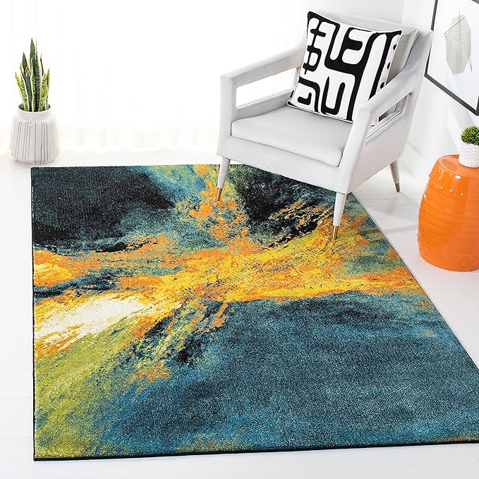 SAFAVIEH Galaxy Collection 8' x 10' Blue/Yellow GAL117L Modern Abstract Non-Shedding Living Room Dining Bedroom Area Rug
