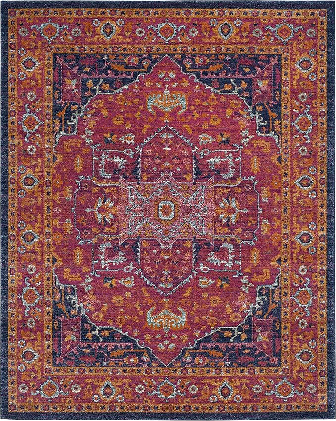 SAFAVIEH Evoke Collection 8' x 10' Fuchsia / Orange EVK275S Oriental Medallion Distressed Non-Shedding Living Room Bedroom Dining Home Office Area Rug