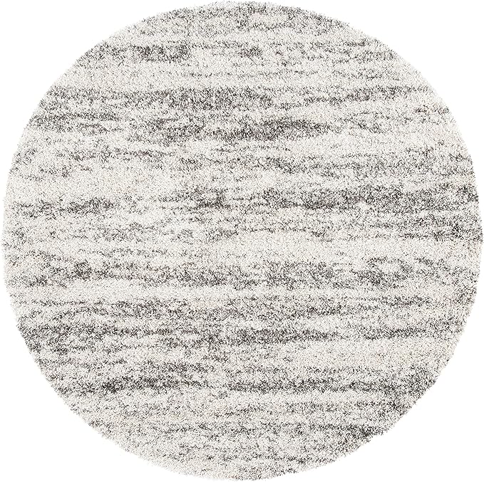 SAFAVIEH Hudson Shag Collection Area Rug - 5'3" Round, Ivory/Grey, Geometric Design, Plush 1.9 Inch Thick Ideal for High Traffic Areas in Living Room, Bedroom, Dining (SGH206A)