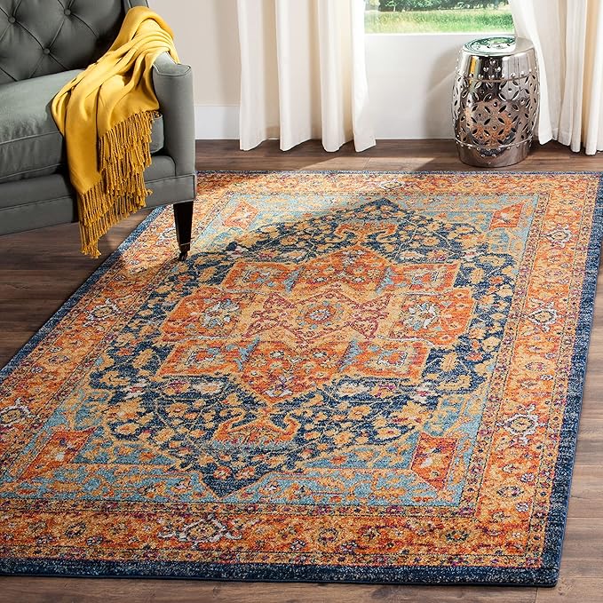 SAFAVIEH Evoke Collection 3' x 5' Grey/Grey EVK275H Oriental Medallion Distressed Non-Shedding Living Room Bedroom Accent Rug
