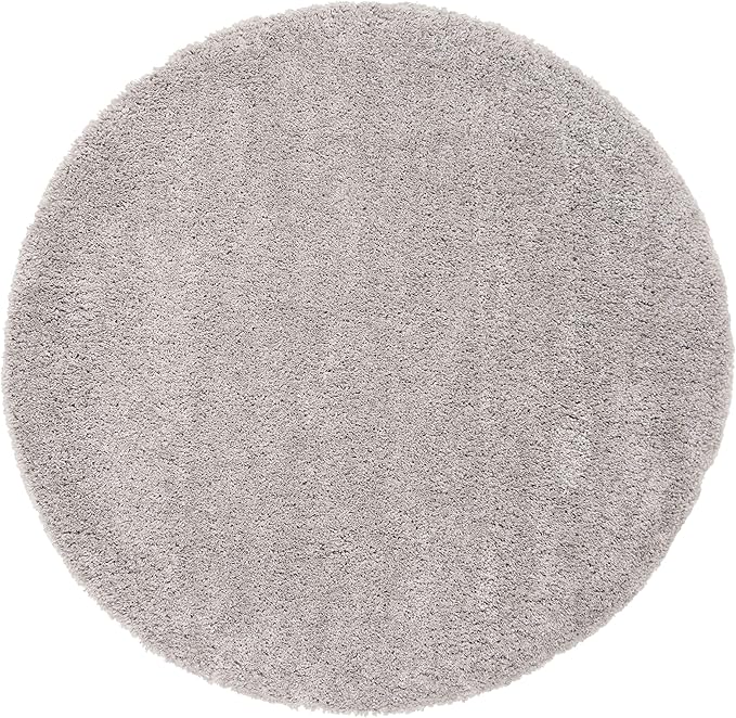 SAFAVIEH Fontana Shag Collection Area Rug - 6'7" Round, Grey, Solid Design, Non-Shedding & Easy Care, 2-inch Thick Ideal for High Traffic Areas in Living Room, Bedroom (FNT800F)