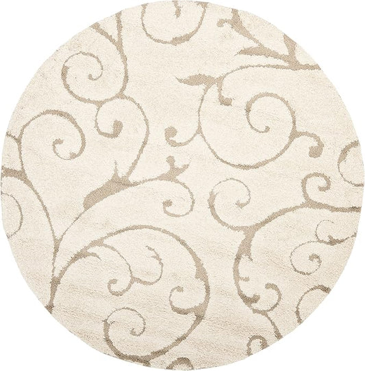 SAFAVIEH Florida Shag Collection Area Rug - 10' Round, Cream & Beige, Scroll Design, Non-Shedding & Easy to Clean, High-Low Plush Pile, Ideal for Living Room, Bedroom, Dining Space (SG455-1113)