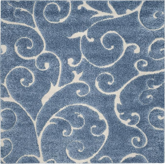 SAFAVIEH Florida Shag Collection Area Rug - 9' Square, Light Blue & Cream, Scroll Design, Non-Shedding & Easy to Clean, High-Low Plush Pile, Ideal for Living Room, Bedroom, Dining Space (SG455-6011)