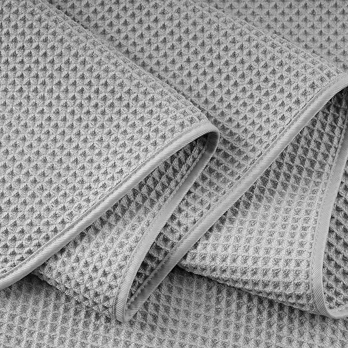 430 GSM Microfiber Oversize Quick Dry Lint Free Bath Towel, 60 x 30 in, 4 Pack (Waffle Weave)