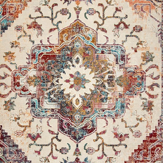 SAFAVIEH Crystal Collection Area Rug - 8' x 10', Light Blue & Burgundy, Medallion Distressed Design, Non-Shedding & Easy Care, Ideal for High Traffic Areas in Living Room, Bedroom (CRS501F)