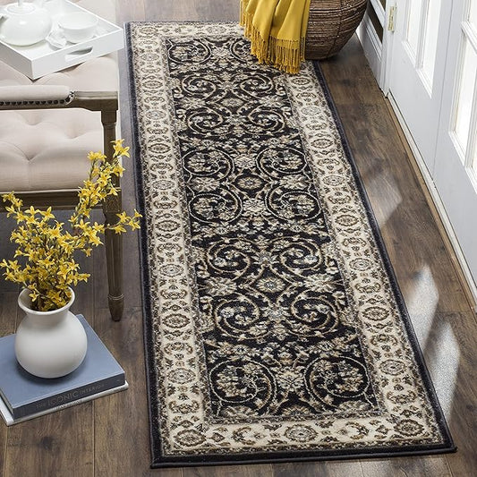 SAFAVIEH Lyndhurst Collection Runner Rug - 2'3" x 12', Anthracite & Cream, Traditional Oriental Design, Non-Shedding & Easy Care, Ideal for High Traffic Areas in Living Room, Bedroom (LNH340D)