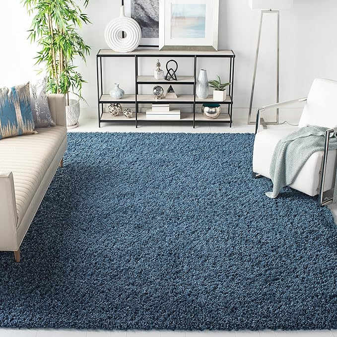 SAFAVIEH Area Rug 8x10 - August Shag Collection - Large - Navy, Solid Pattern, Non-Shedding & Easy Cleaning, Plush Thick Pile, Ideal for Living Room, Bedroom, Dining Space (AUG200M)