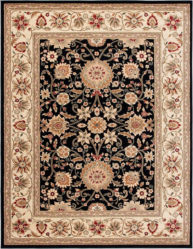 SAFAVIEH Lyndhurst Collection Area Rug - 8' x 11', Black & Ivory, Traditional Oriental Design, Non-Shedding & Easy Care, Ideal for High Traffic Areas in Living Room, Bedroom (LNH212A)