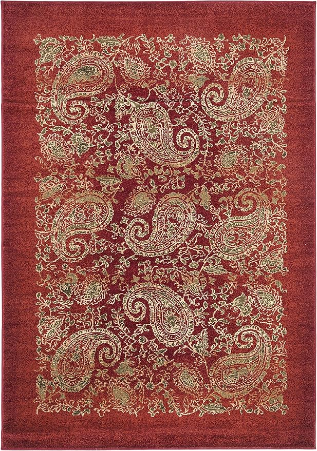 SAFAVIEH Lyndhurst Collection Accent Rug - 4' x 6', Red & Multi, Traditional Paisley Design, Non-Shedding & Easy Care, Ideal for High Traffic Areas in Entryway, Living Room, Bedroom (LNH224B)