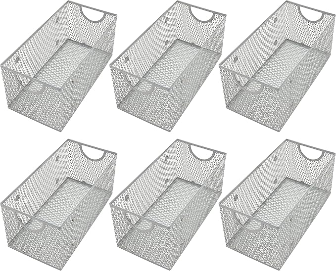 YBM Home Kitchen Pantry Organizer Wire Basket for Shelves, Pantry, and Cabinets, Mesh Open Metal Storage Bin for Organizing Household, Office, and Laundry Supplies, 11 x 5.5 x 5 in, Pack of 6